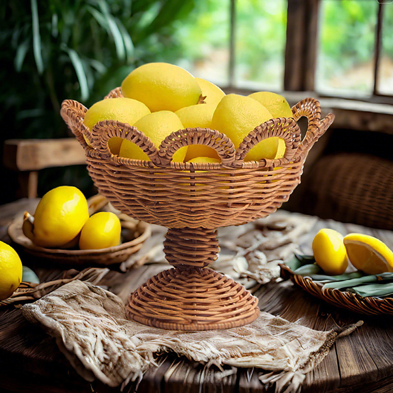 Bol à fruits sur pied en rotin - Food Snacks With Fiber avis et prix