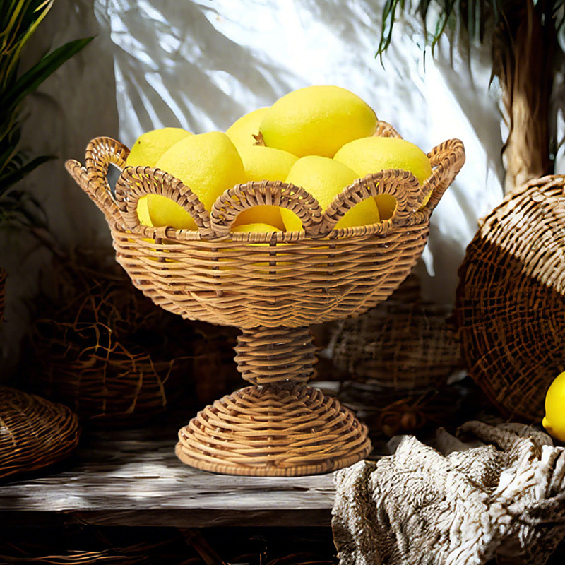 Bol à fruits sur pied en rotin - Food Snacks With Fiber avis et prix